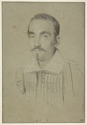 Portrait d'homme vu de face : moustache et royale, cheveux courts, image 1/2