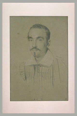 Portrait d'homme vu de face : moustache et royale, cheveux courts, image 2/2