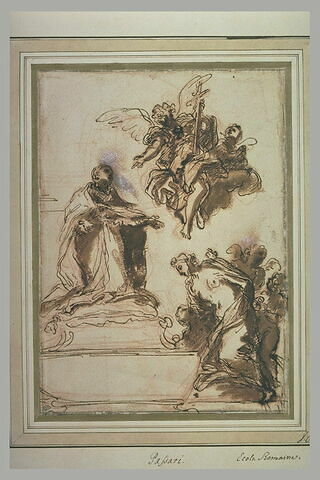Etude pour un tableau d'église, avec un ange montrant la Croix à un saint, image 1/1