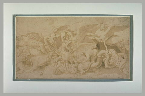 Combat de chiens et de panthères contre des dragons ailés et un sphinx, image 2/2