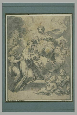 Saint Bernard recevant du lait du sein de la Vierge entourée d'anges