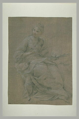 La Peinture : jeune femme assise, tenant un pinceau et une palette
