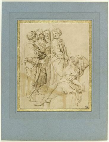 Poétesse assise at quatre poètes debout : figures du Parnasse, image 2/3