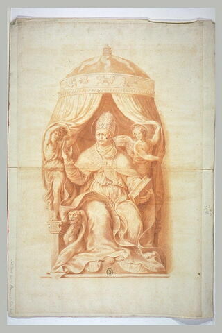 Saint Clément Ier, en habit pontifical, assis, tenant un livre
