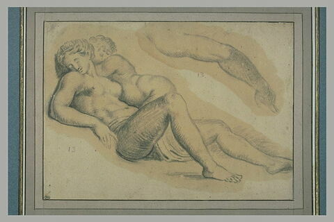 Femme et enfant couchés : Psyché et Cupidon ; bras gauche