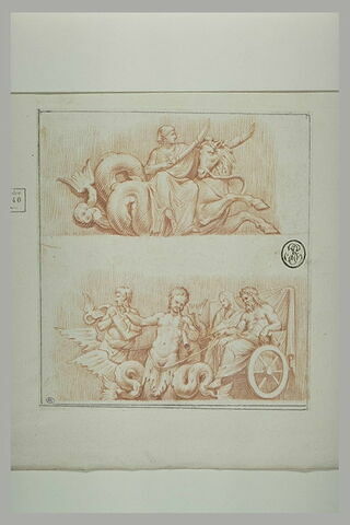 Deux fragments de frise : femme et monstre ; char de Neptune et d'Amphitrite