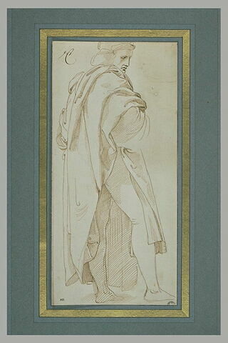 Homme drapé, debout, de profil vers la droite : figure du Parnasse