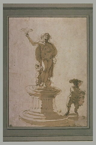 Enfant nu au pied d'une statue de Bacchus, image 1/1