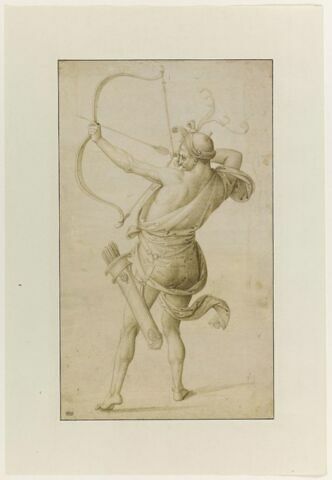 Homme debout, tirant à l'arc