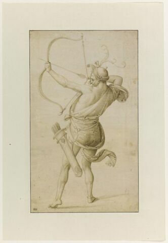 Homme debout, tirant à l'arc, image 1/2