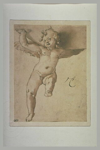 Un ange volant, vu de face et soutenant un globe, image 2/2