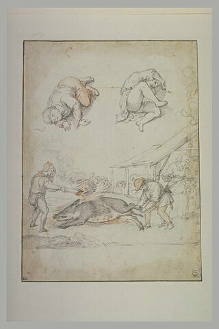 Deux figures endormies et deux hommes flambant un sanglier, image 2/2
