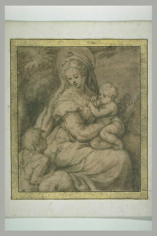 La Vierge donnant le sein à l'Enfant, avec le petit saint Jean, image 1/1