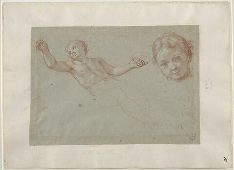 Tête d'enfant, de face, et jeune homme nu, tenant un anneau, image 1/2