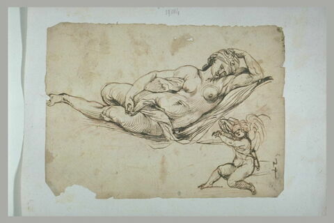 Femme nue, couchée, endormie, et l'Amour, image 1/1