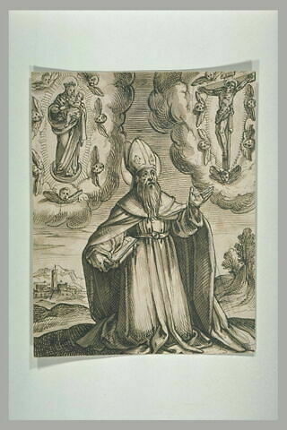 Saint évêque voyant le Christ en croix, et la Vierge à l'Enfant, image 1/1