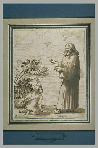 Saint Augustin et l'Enfant vidant la mer dans un trou avec une coquille