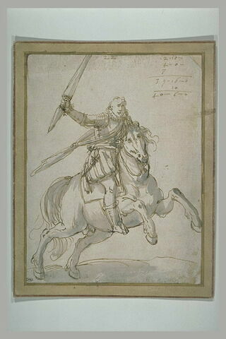 Un chevalier armé d'une lance monté sur un cheval au galop