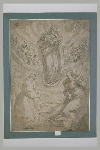 Apparition de la Vierge et l'Enfant, sur un croissant, à deux saints, image 1/1