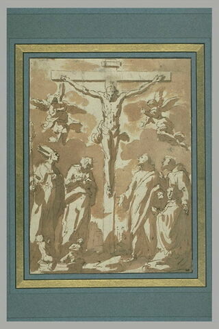 Le Christ en Croix entouré de six saints et de deux anges