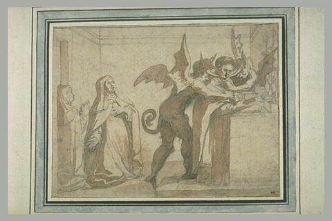 Deux démons étranglant un prêtre incrédule disant la messe, image 1/1
