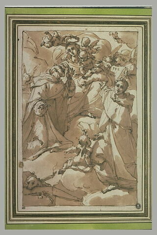La Vierge à l'Enfant, couronnée, donnant le rosaire à saint Dominique, image 2/2
