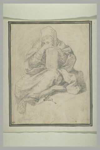 Une figure assise, la tête et les mains posées sur un livre : un prophète?, image 1/1