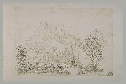 Figures près d'un village, dominé par une forteresse, image 2/2