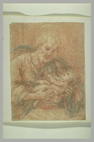 Un saint homme tenant un enfant dans les bras : Joseph avec l'Enfant?