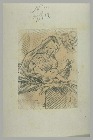 Deux têtes d'anges et une femme allaitant un enfant : Vierge à l'Enfant?, image 1/1
