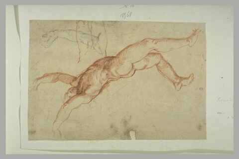 Homme nu, tombant en arrière, reprise du bras, et cuisses d'un autre homme, image 1/1