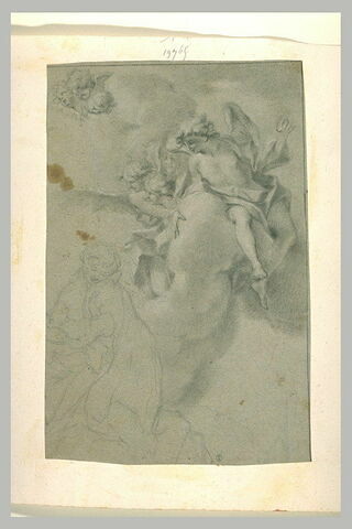 Anges sur des nuages regardant la Vierge à l'Enfant, image 1/1