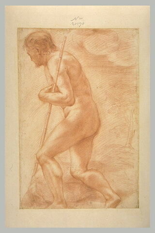 Homme nu, tourné vers la gauche, un genou sur une pierre, image 1/1