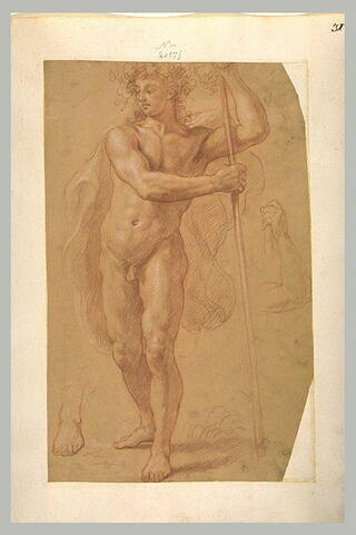 Jeune homme nu, debout, couronné de pampre, reprise d'un bras et d'un pied
