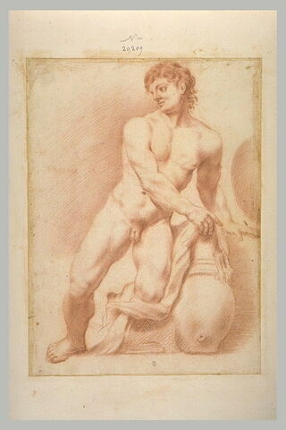 Jeune homme nu, genou gauche ployé, appuyé sur un vase