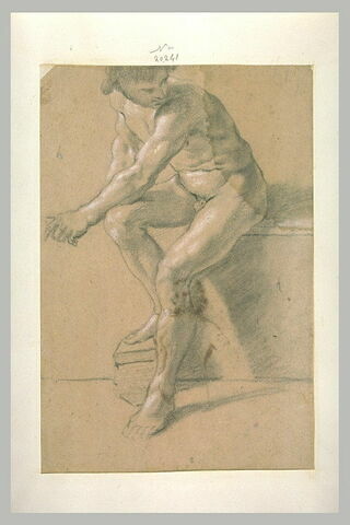 Jeune homme nu, assis, les deux bras appuyés sur le genou droit
