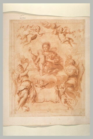 Vierge et l'Enfant sur des nuages, entourés d'une gloire d'anges, image 1/1