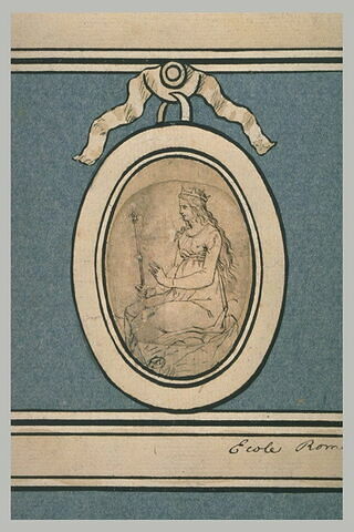 Sainte portant sceptre et couronne, assise, de profil