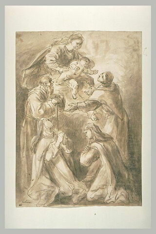 Quatre saints en adoration devant la Vierge et l'Enfant, image 1/1