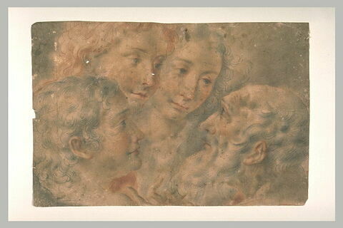 Trois têtes d'anges regardant la tête d'un vieillard, image 1/1