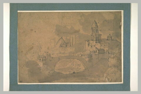 Vue d'une ville, avec pont au premier plan, image 1/1