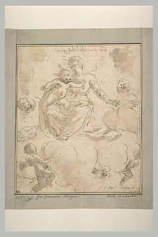 La Vierge à l'Enfant sur des nuages portés par des anges