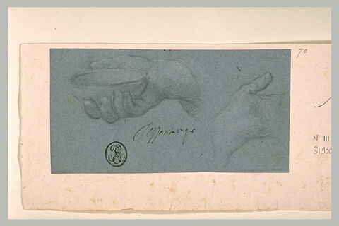 Etude d'une main droite tenant un bol et d'une main gauche, image 1/1
