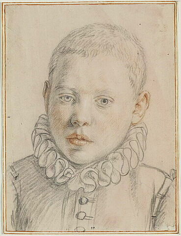 Portrait de jeune garçon, cheveux courts et portant une collerette