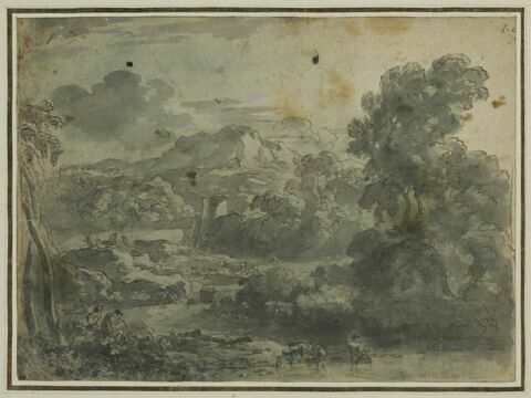 Paysage bucolique avec des bergers et leurs troupeaux, image 1/1
