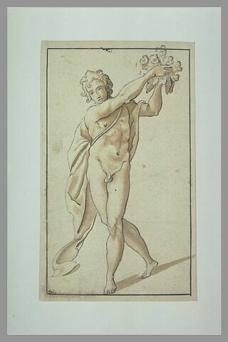Jeune homme nu, debout portant un bouquet de fleurs, image 1/1