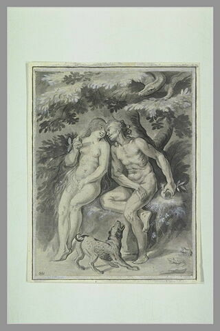 Adam et Eve tenant chacun un fruit, image 1/1