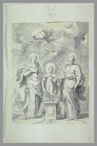 L'Enfant Jésus tenant un globe, entre saint Joseph et la Vierge