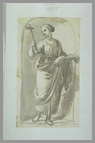 Une femme debout tenant un livre et une croix : la Religion, image 1/1