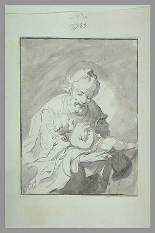 Une demi-figure de saint tenant l'Enfant Jésus dans ses bras